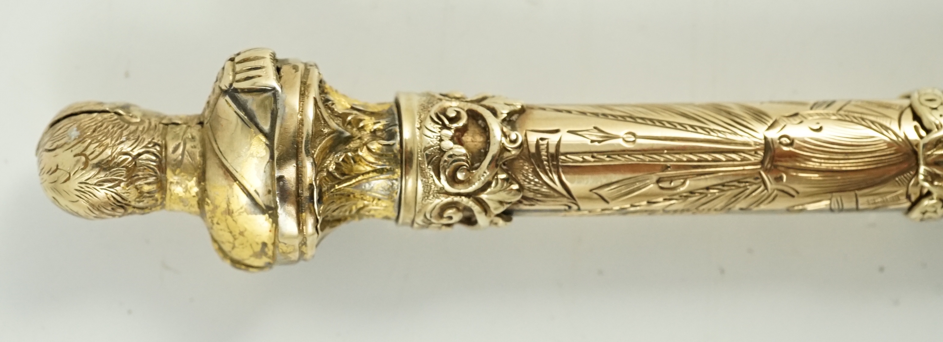 A Victorian chased 15ct gold telescopic pencil made by Sampson Mordan in 1852 in commemoration of the death of the Duke of Wellington
